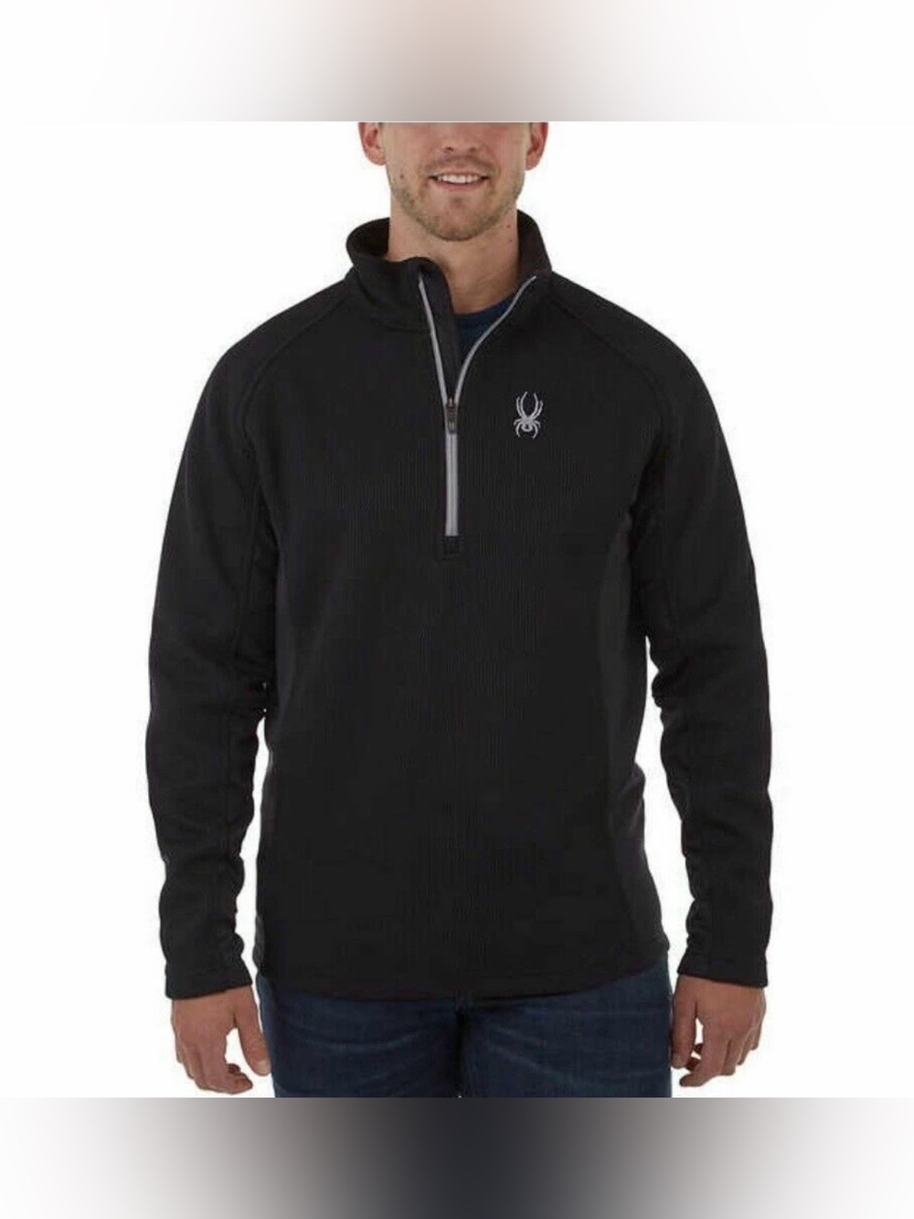 Spyder Mens Outbound Half-Zip Mid-Weight Core Sweater Jacket Size M Black Ribbed